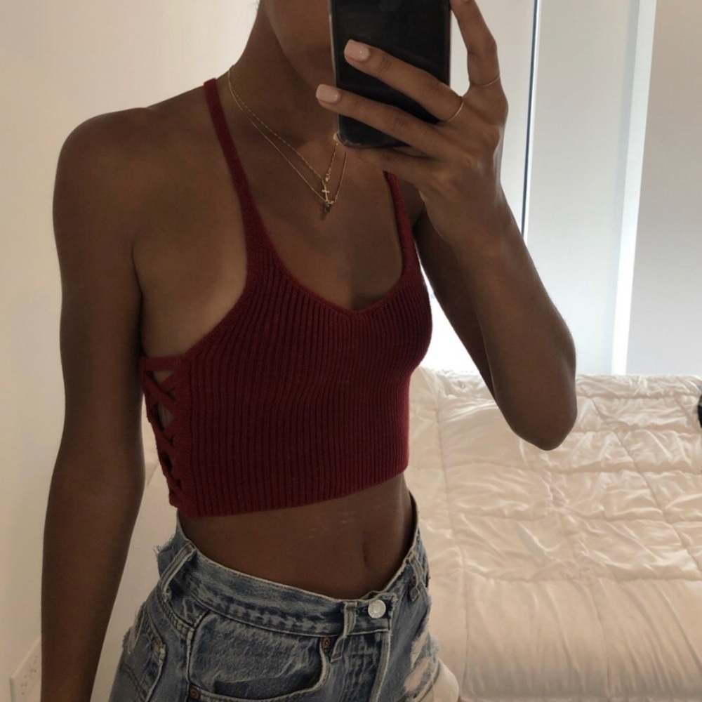 Red knit top